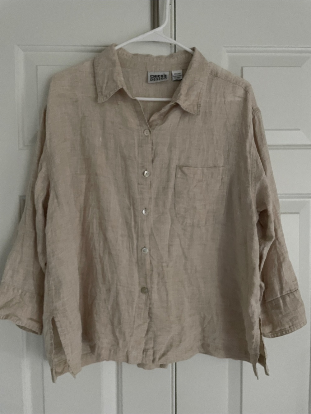 Chico's Beige Linen Button-Down Shirt